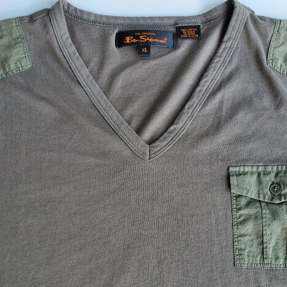 Ben Sherman Army Green V-Neck Short Sleeve T-Shirt - Picture 3 of 5